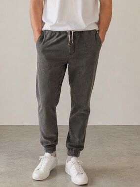 Men's Washed Twill Brown-Grey Drawstring Jogger Pants